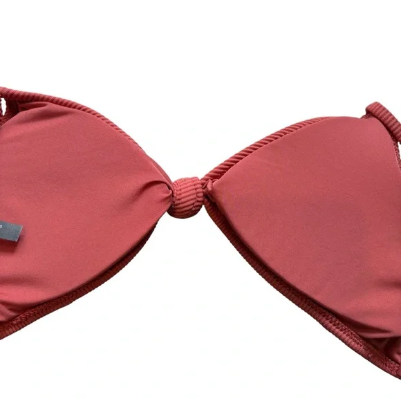 NWT, Aerie Coral Ribbed Padded Knot Front Tie Back Padded Bikini Top, Sz L - Picture 7 of 12